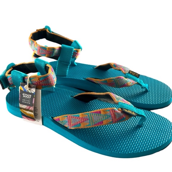 Teva Shoes - TEVA Artist Series Teal & Pink Mosaic African Inspired Velcro Sandals Size 8 NWT